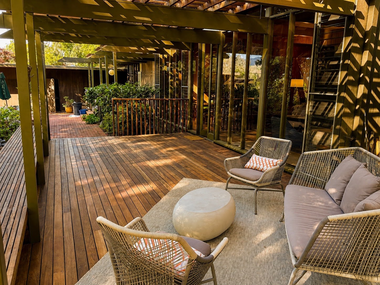 Wrap-around wooden deck