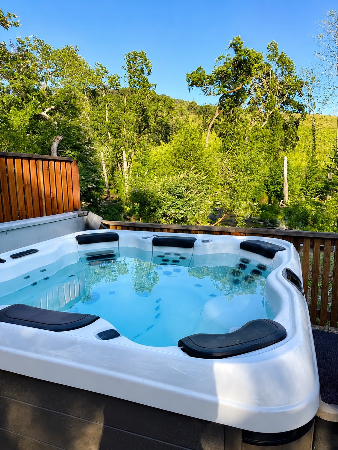 Hot tub with views toward the neighboring vineyard
